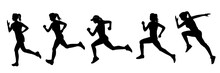 Silhouettes Of Running Woman