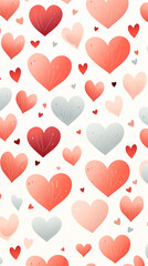 Wall Mural - Valentine's day watercolor abstract hearts background card, delightful boho illustration, artistic doodle.