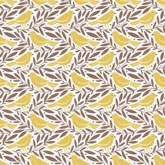 Wall Mural - hand drawn seamless pattern with decorative birds and branches nature floral forest seamless pattern