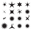 Hand drawn star sparkle shine of doodle set. Star shine twinkle glow, spark glitter, magic party light vector illustration. Hand drawn sketch doodle style line sparkle elements. Vector illustration.