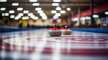 Curling Stone On Ice On Blurred Background