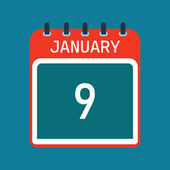 9 January Calendar. Blue Background. Vector Calendar