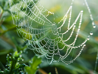 spider web with dew drops