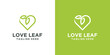 Abstract love symbol with leaves, Organic green leaf love logo. green color isolated on White Background