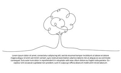 Wall Mural - Continuous line design of simple tree. Single line decorative elements drawn on a white background.