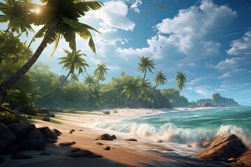 Tropical beach with coconut palm tree, Seychelles, AI Generated