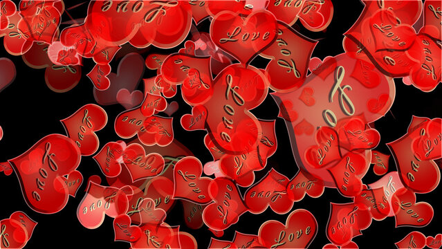 Lover hearts in motion, Passion love concept. Red hearts falling on Black background, lover hearts in motion, passion love concept