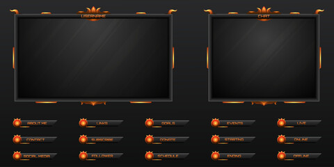 Futuristic Stream Overlay Black and Golden Border Webcam Frame and Stream Alert Screen GUI Panels for Gaming and Video Streaming Platforms