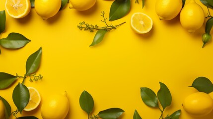 Wall Mural - A card with lemons on a yellow background