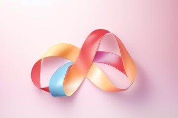 Poster - shiny pink ribbon on blue background. 3d rendering illustration, ai generated