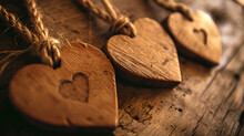 Four Brown Hearts Buntings, Valentine's Day Concept
