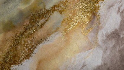 Wall Mural - watercolor paper grain texture painting wall abstract gold nacre and beige marble copy space background