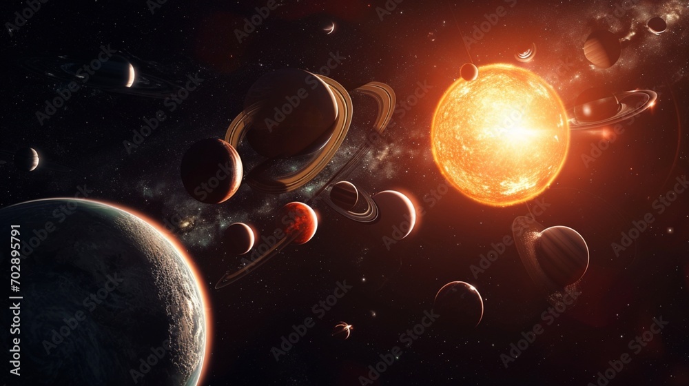 A beautiful depiction of the solar system, with planets in orbit ...