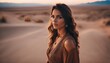 © Adi - Beautiful young woman in the desert at sunset. Boho style. Arabian woman in the desert.