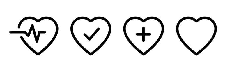 Poster - heart icons set. heartbeat icon. medical heart signs. cardiogram sign. medicine symbols. editable st