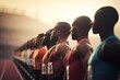 Athletes stand in an even line, in a row, one after the other. Close-up. The concept of teamwork, the desire to win, to win,