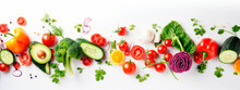 Vegetables On White Background Top View Place For Text