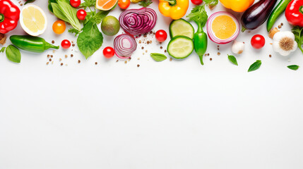 Wall Mural - vegetables on white background top view place for text