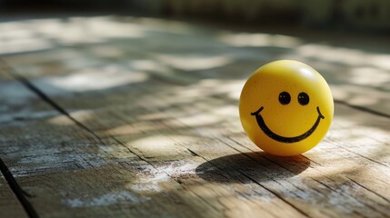 Canvas Print -  an egg with a smiley face painted on it's side sitting on a wooden table with a shadow of a tree in the background.