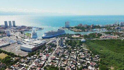 Wall Mural - 180 Degree Aerial View in the Tourist Zone of Puerto Vallarta, Mexico