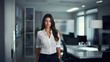 © Restyler - Beautiful brunette woman in stylish business clothes. Successful strong woman, office worker, manager.