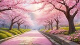 Fototapeta Natura - A Serene Stroll Through a Sakura Garden on a Sunny Spring Day.