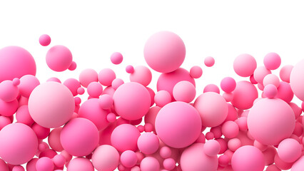 Sticker - Pink random flying spheres isolated on transparent background for Happy Valentine's day or love concept. Pink matte soft balls for romantic postcard, flyer, banner, invitation or poster. PNG file