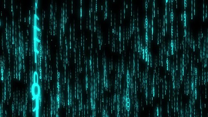 Blue matrix animation with glowing light data. Futuristic code information tech with motion concept. Binary data with futuristic art technology.