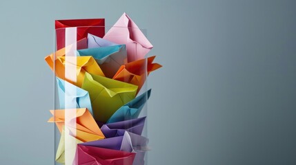 Wall Mural -  a multicolored vase sitting on top of a table filled with origami origami pieces of different colors.