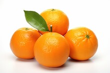 Fresh Mandarins With Green Leaves Isolated White Background