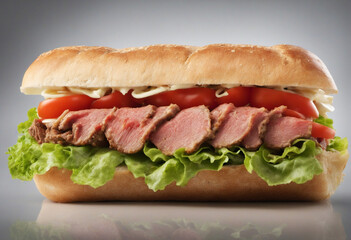Wall Mural - Delicious sandwich with roast beef, cheese, tomato, and lettuce