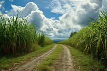 Landscape With Sugarcane Plantation, Agriculture And Agronomy Concept. Generative AI
