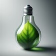 green  light bulb with leaves on white background
