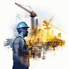 Poster - construction site with crane