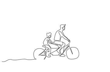 Wall Mural - father son little boy riding a bike together amusement park outside lifestyle one line art design