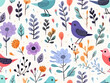 Flowers and birds pattern seamless wallpaper background. endless decorative texture. decorative element.