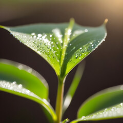 Young plant with drop of water in sunlight, Growing plant grow up