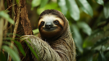 Wall Mural - beautiful cute sloth on a branch.