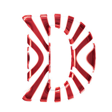 White symbol with red thin straps. letter d