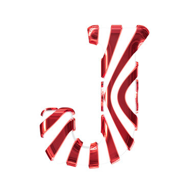 White symbol with red thin straps. letter j