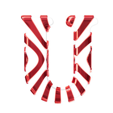 White symbol with red thin straps. letter u