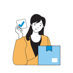 Poster - delivery concept with cartoon people in flat design for web. woman packaging new parcel and sending 