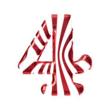 White symbol with red thin straps. number 4