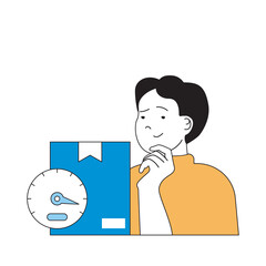 Poster - delivery concept with cartoon people in flat design for web. man using fast parcel shipping with onl
