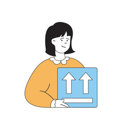 Poster - delivery concept with cartoon people in flat design for web. woman packaging new parcel in cardboard