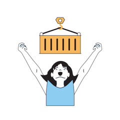Poster - delivery concept with cartoon people in flat design for web. woman works at global logistic company 