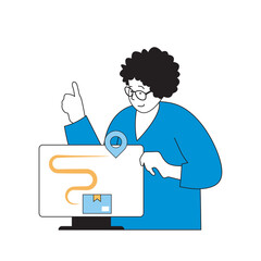 Poster - delivery concept with cartoon people in flat design for web. woman waiting parcel shipment and track