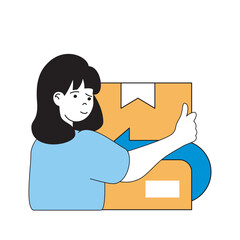 Leinwandbilder - Delivery concept with cartoon people in flat design for web. Woman sending parcel package with free return service to her address. Vector illustration for social media banner, marketing material.