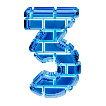Symbol made of blue ice bricks. number 3