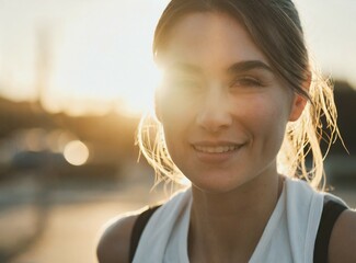 Poster - Young woman blonde runner training outdoors